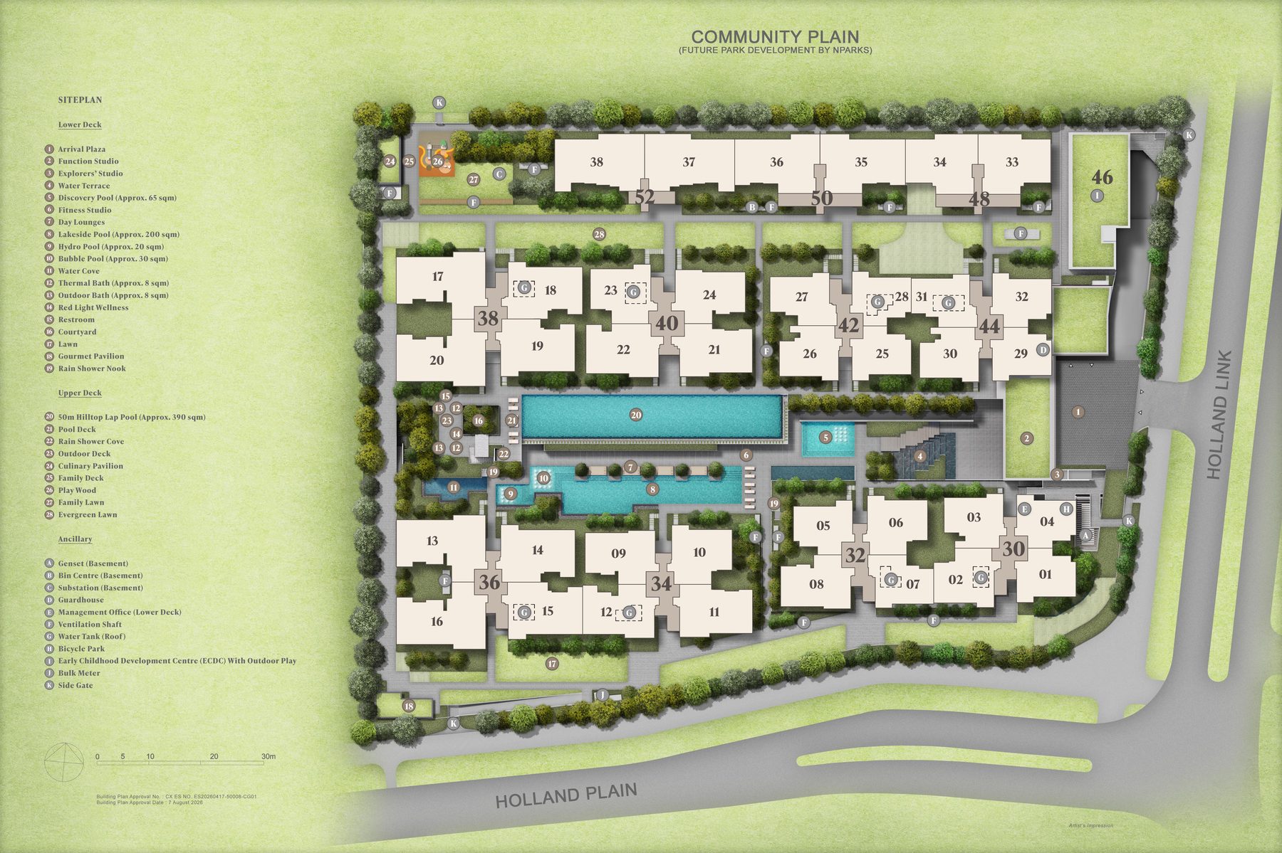 Amberwood At Holland site plan showing Community Plain, Lower Deck and Upper Deck facilities